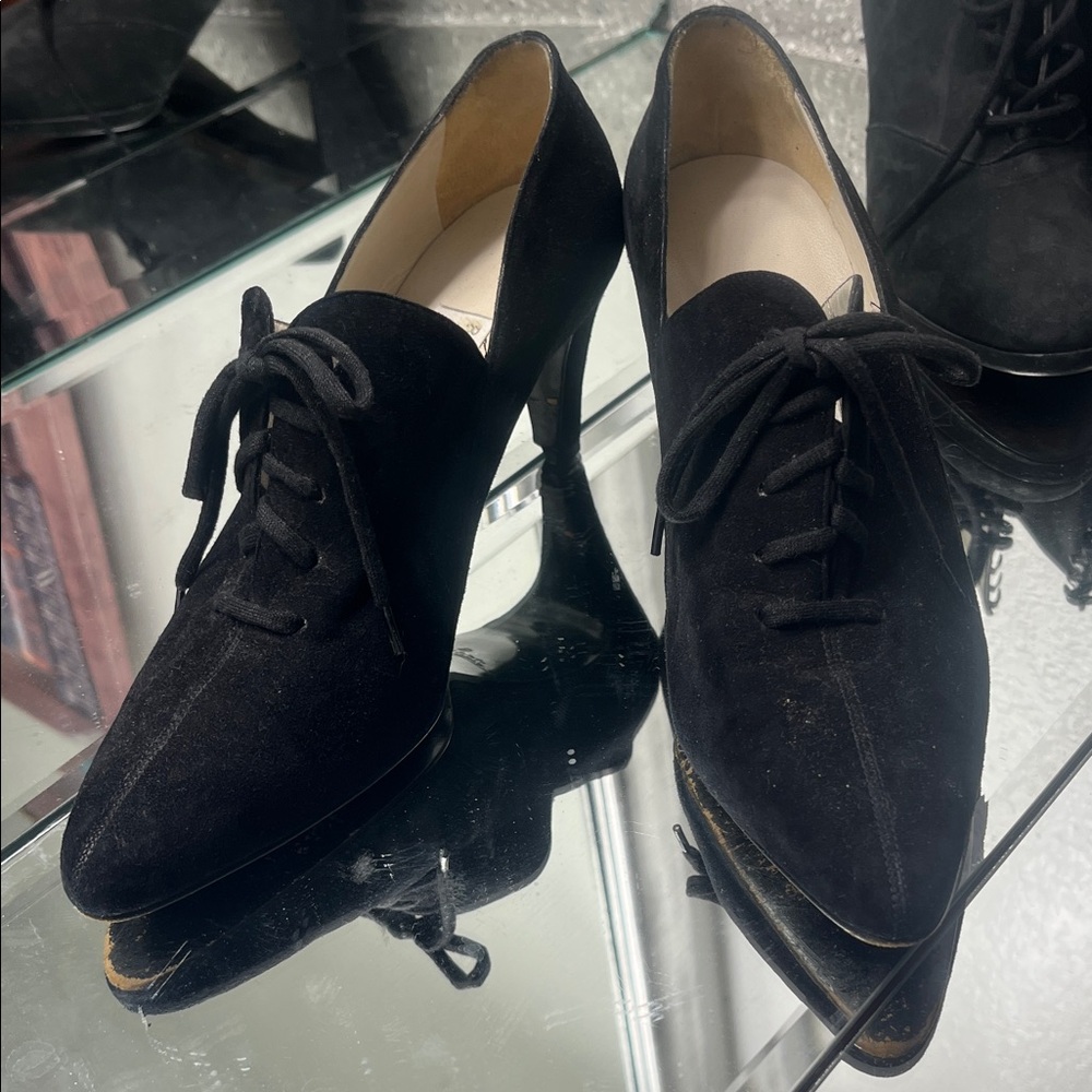 Vintage 90sBlack Suede Oxford Lace-Up Heels Roberto Vianni for Neiman Marcus 8.5